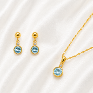 Vergoldetes Silber-Schmuckset mit Aquamarinen