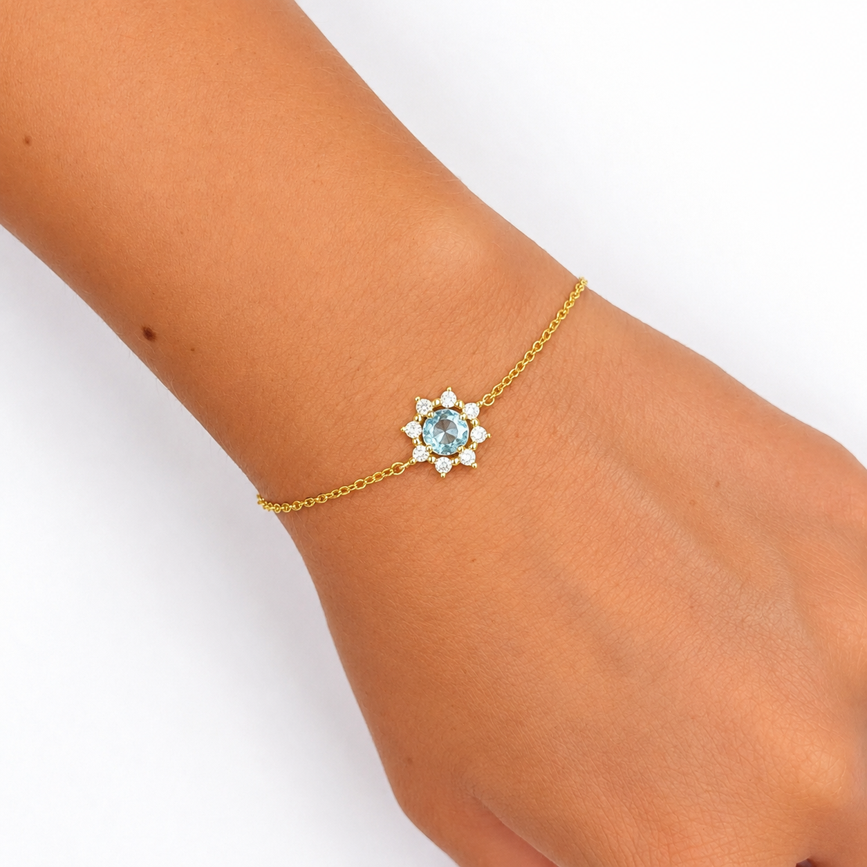 Vergoldetes Silberarmband mit rundem Aquamarin - Image 2