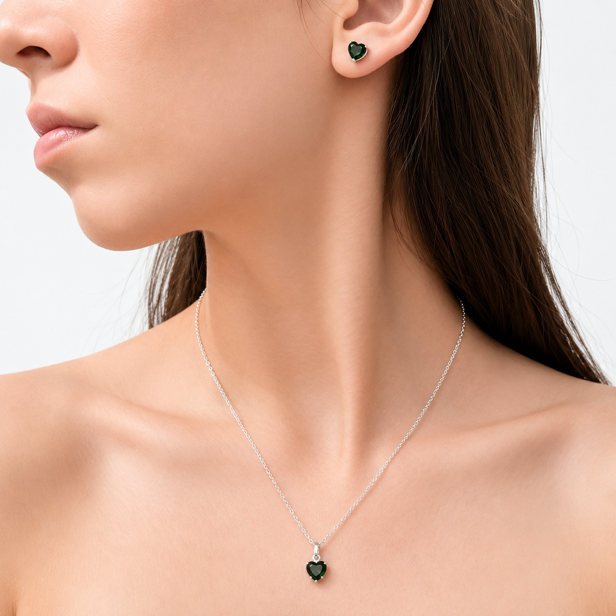 Silber-Schmuckset „Diopsid-Herz“