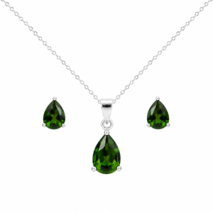 Minimalistisches Silber-Schmuckset „Diopsid-Tropfen“