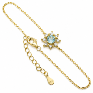 Vergoldetes Silberarmband mit rundem Aquamarin