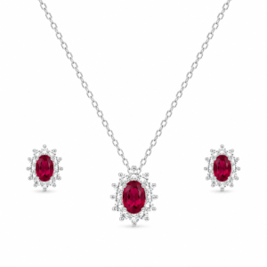 Silber-Schmuckset im Rosettendesign mit Rubinen