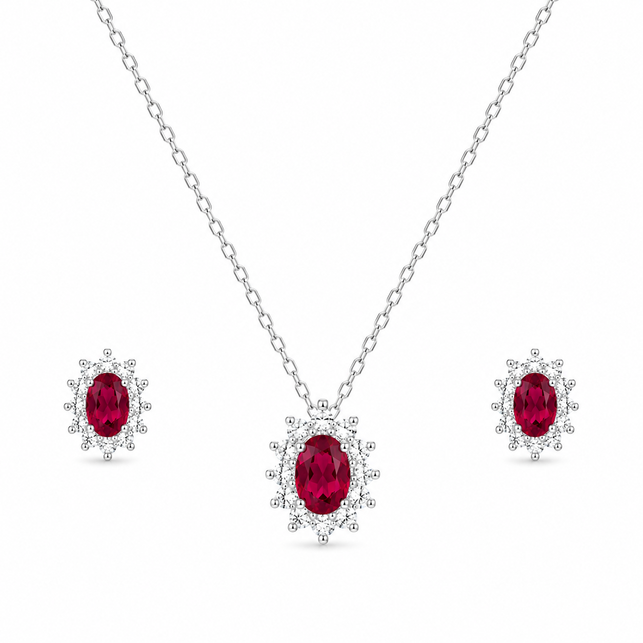 Silber-Schmuckset im Rosettendesign mit Rubinen