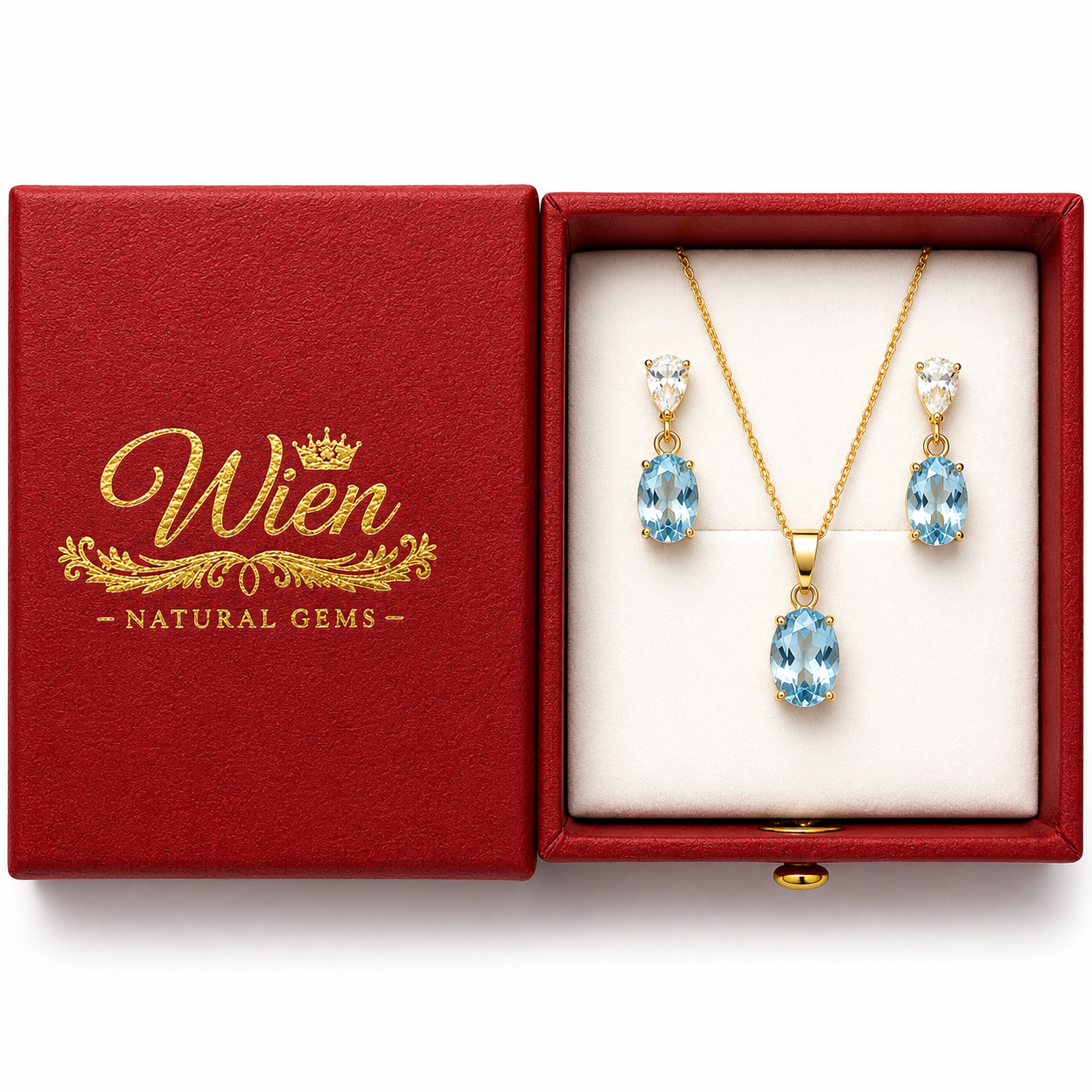 18-Karat-Goldschmuckset mit ovalen Aquamarinen - Image 4