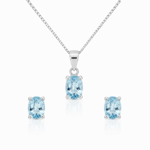 Minimalistisches Blautopas-Schmuckset in Silber