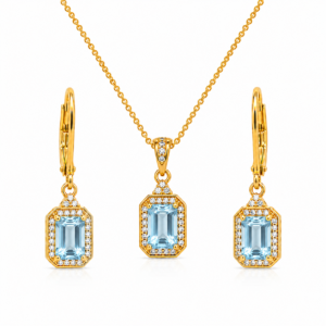 Oktagonales Blautopas-Schmuckset mit Goldbeschichtung