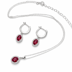 Elegantes Silber-Schmuckset mit ovalen Rubinen