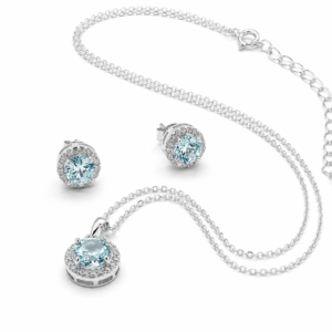Blautopas-Schmuckset in Silber mit Zirkonia-Halo