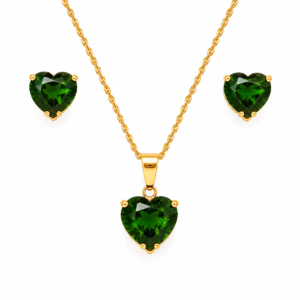 18-Karat-Goldschmuckset „Diopsid-Herz“