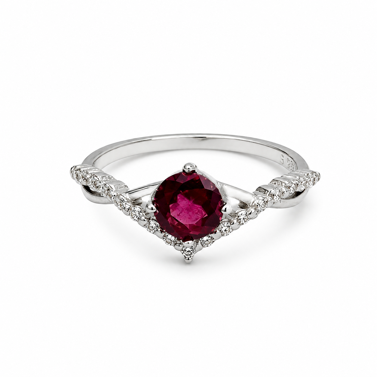 Entwined Ring – Silberring mit natürlichem Rubin