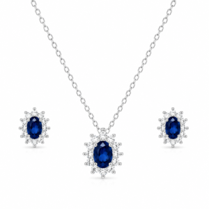Elegantes Silber-Schmuckset mit blauen Saphiren