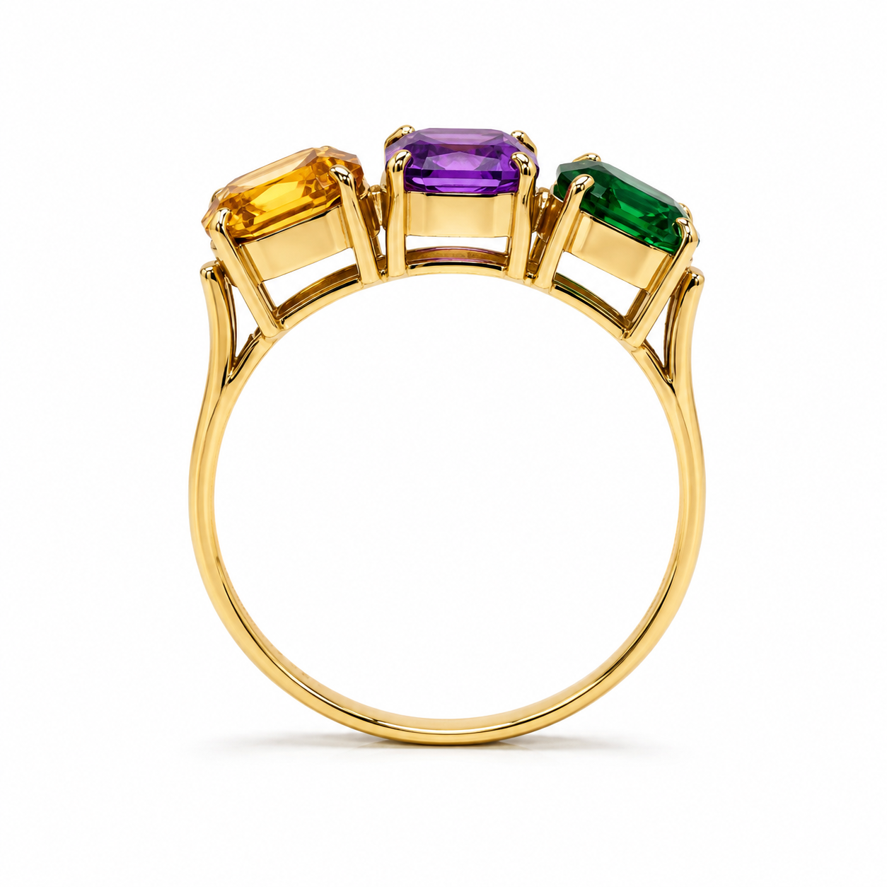 Handgefertigter Goldring mit natürlichem Citrin, Chromdiopsid und Amethyst - Image 2