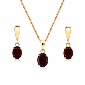 Juego Granate Ovalado Oro 18K
