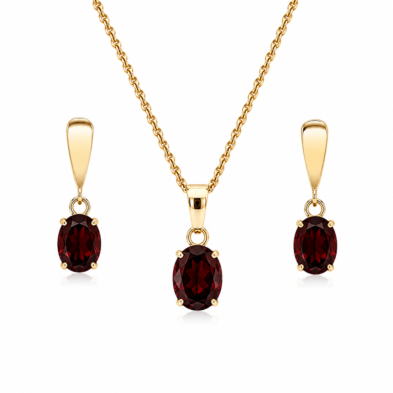 Juego Granate Ovalado Oro 18K