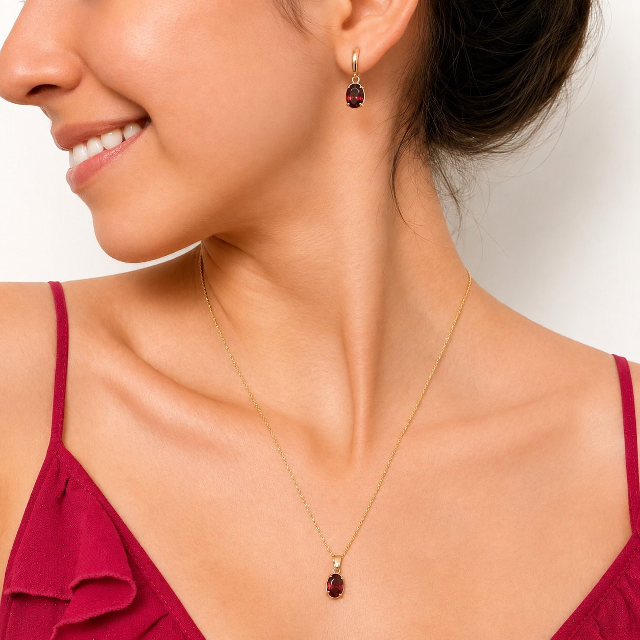 Juego Granate Ovalado Oro 18K - Image 3