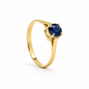18-Karat-Goldring mit rundem blauem Saphir