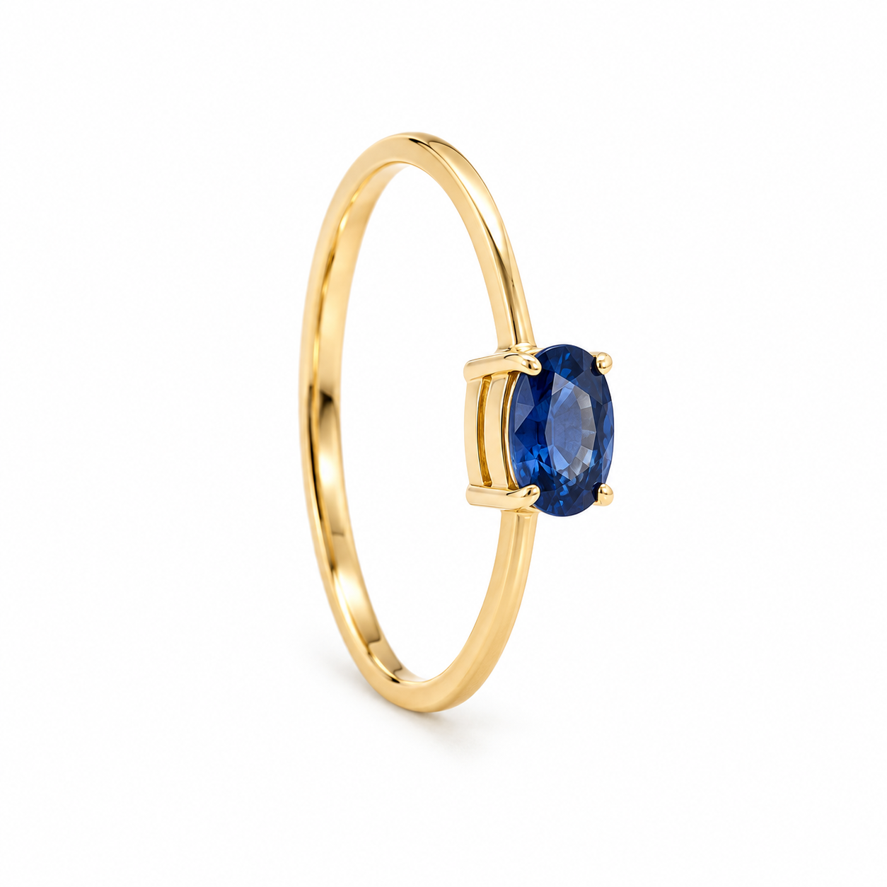 18-Karat-Goldring mit ovalem blauem Saphir