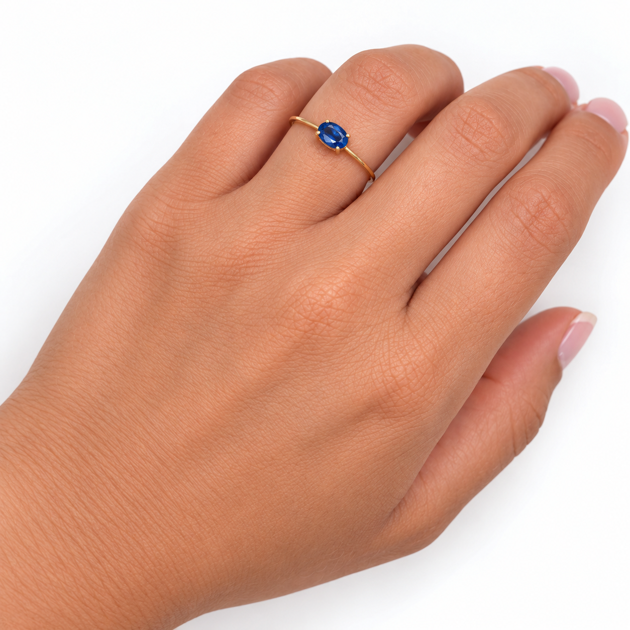 18-Karat-Goldring mit ovalem blauem Saphir - Image 3