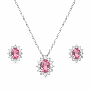 Silber-Schmuckset mit natürlichen rosa Turmalinen