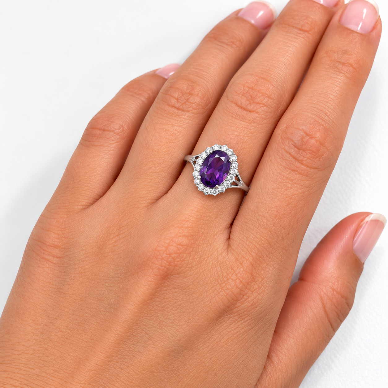 Ring Amethyst mit Zirkonia-Halo - Image 3