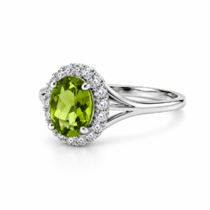 Ring Peridot mit Zirkonia-Halo