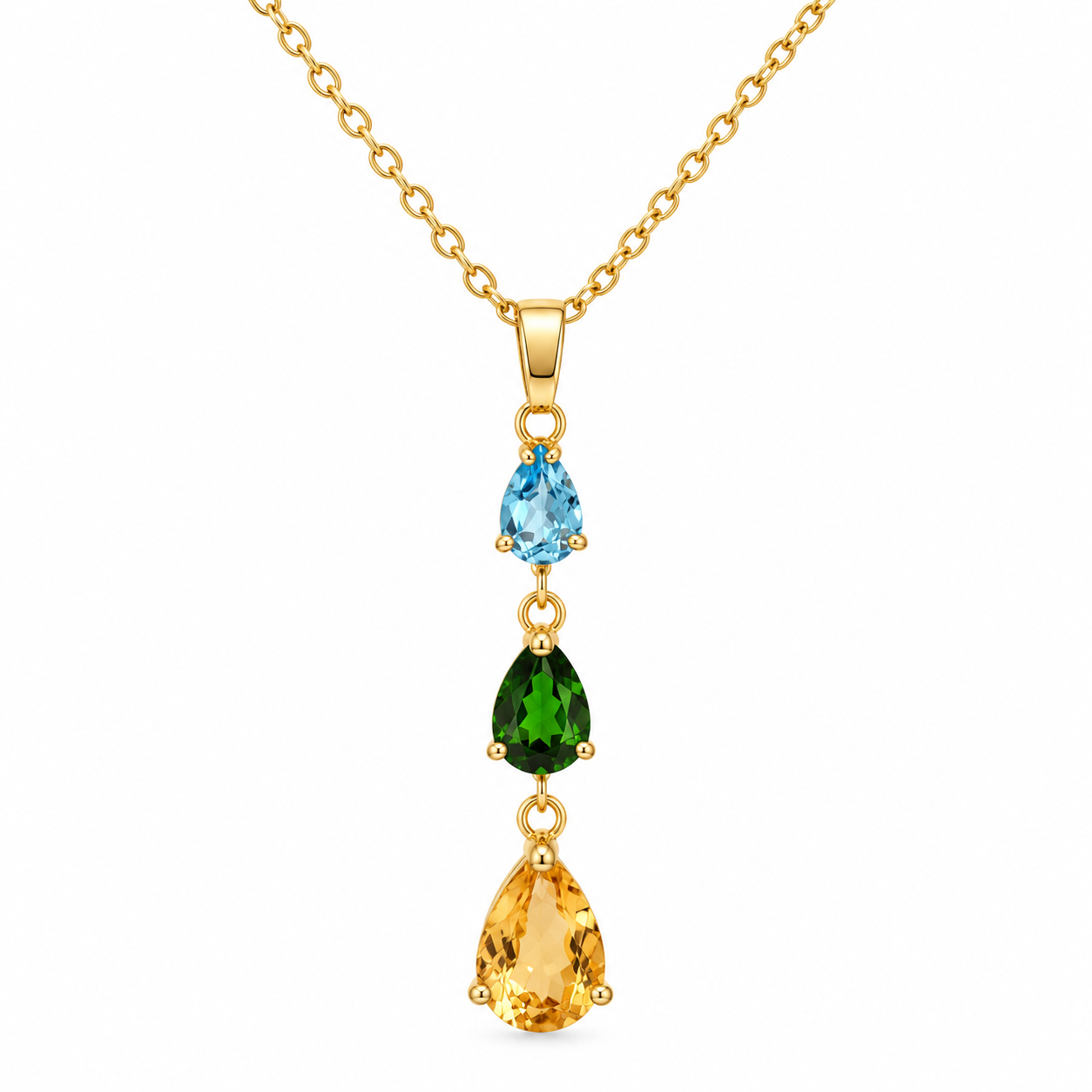 Schmuckset aus 18-Karat-Gelbgold mit drei tropfenförmigen Edelsteinen - Image 3