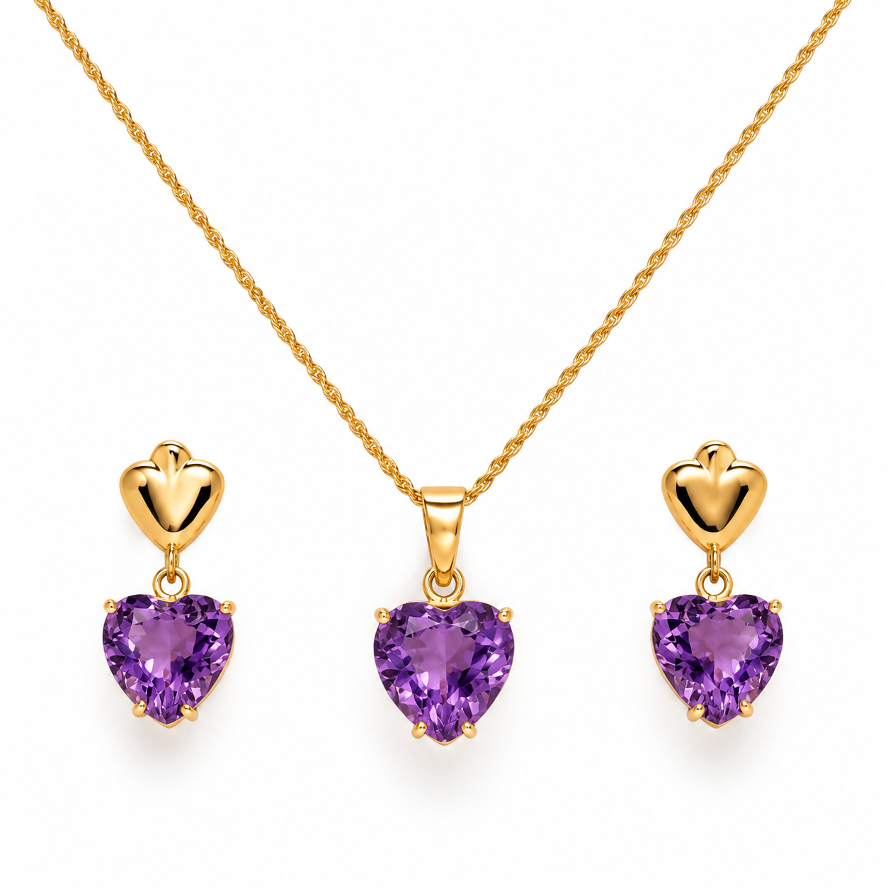 Set Gold und Amethyst-Herzen