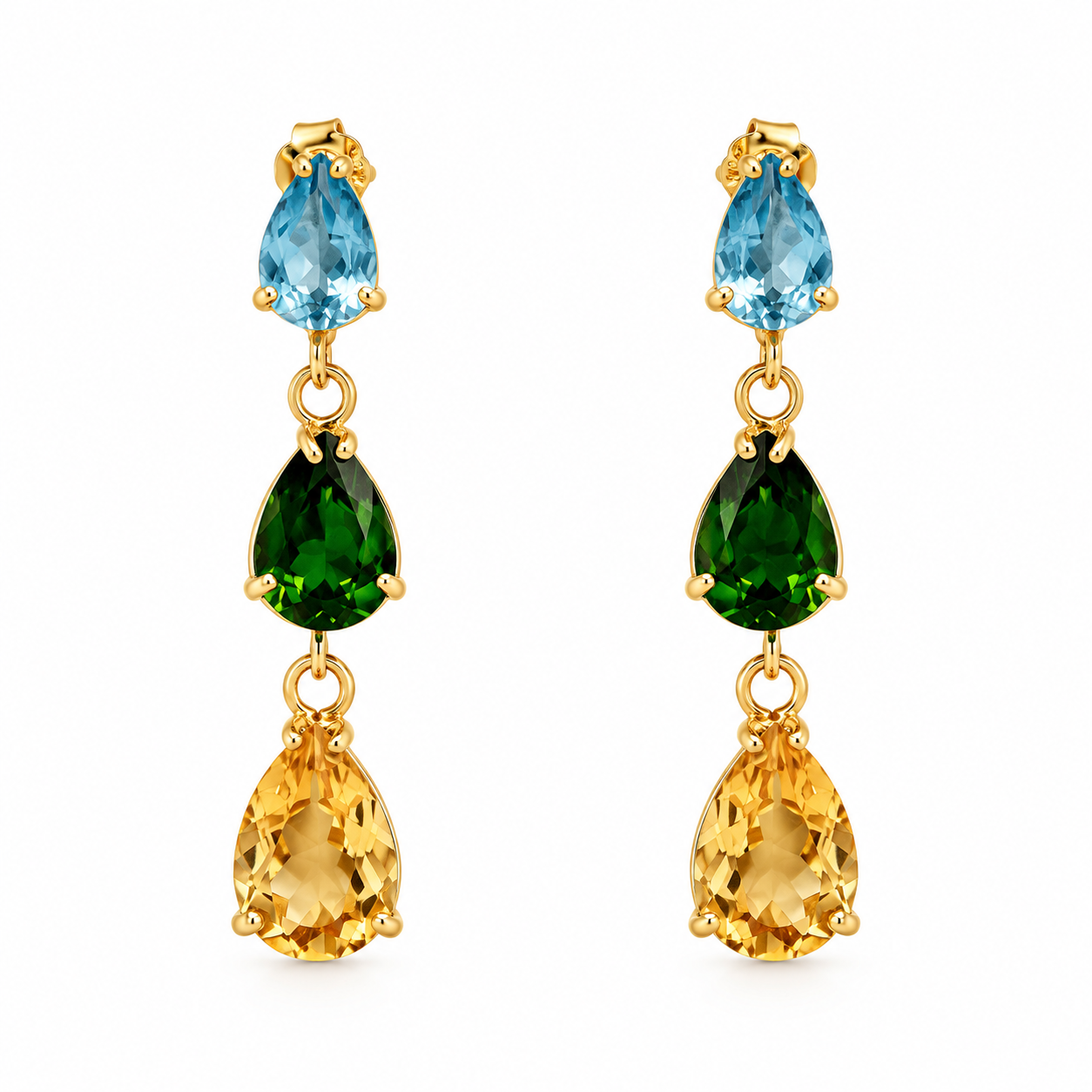 Schmuckset aus 18-Karat-Gelbgold mit drei tropfenförmigen Edelsteinen - Image 2